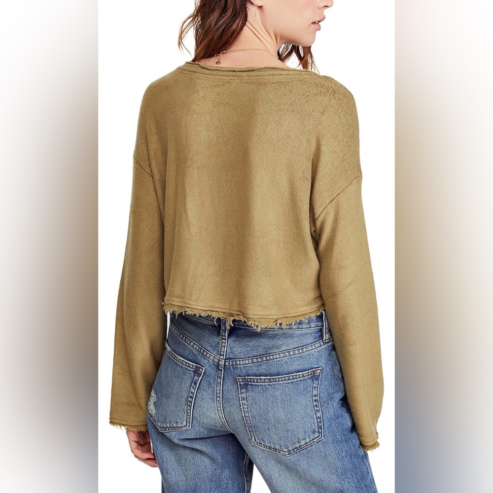 Free People Emma's Henley Tie Front Boho Crop Top Large - Picture 2 of 6